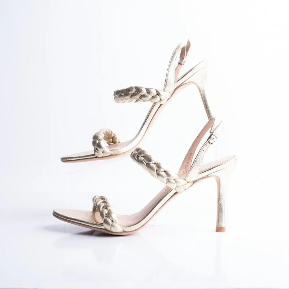 Kate Spade Womens Gold Saffron Braided Leather Slingbacks Heels Sandals US 9
